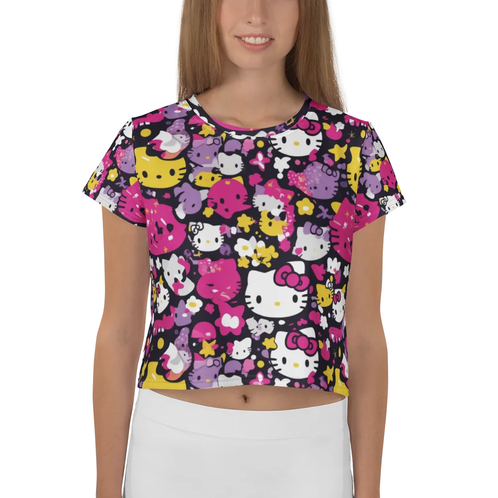 Neon Kitty Carnival on Crop Tee — Front