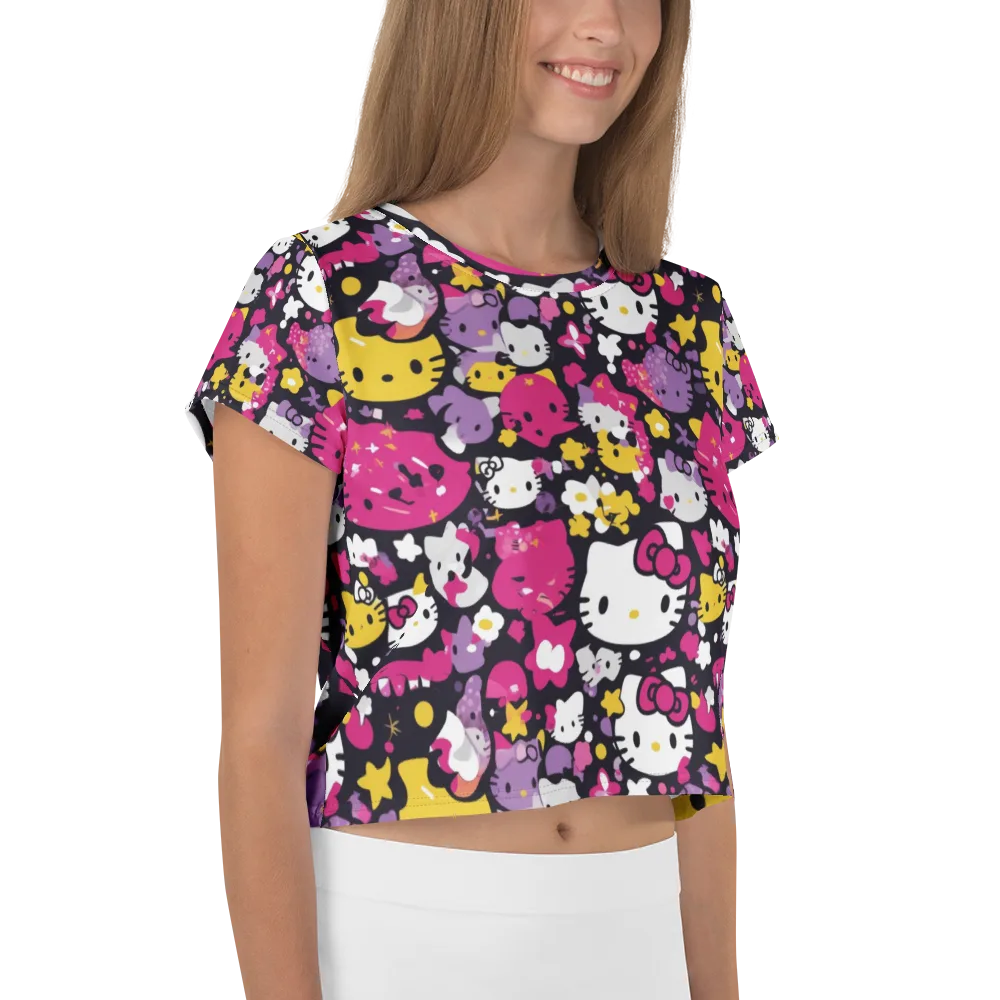 Neon Kitty Carnival on Crop Tee — Right
