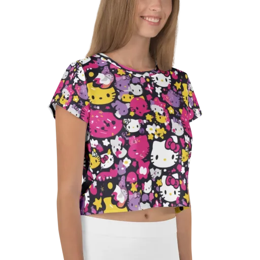 Neon Kitty Carnival on a Crop Tee
