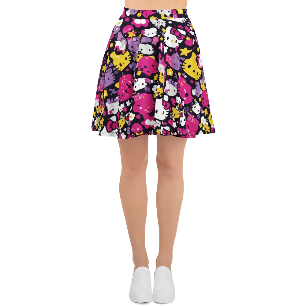 Neon Kitty Carnival on Skater Skirt — Front