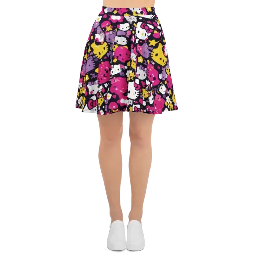 Neon Kitty Carnival on a Skater Skirt
