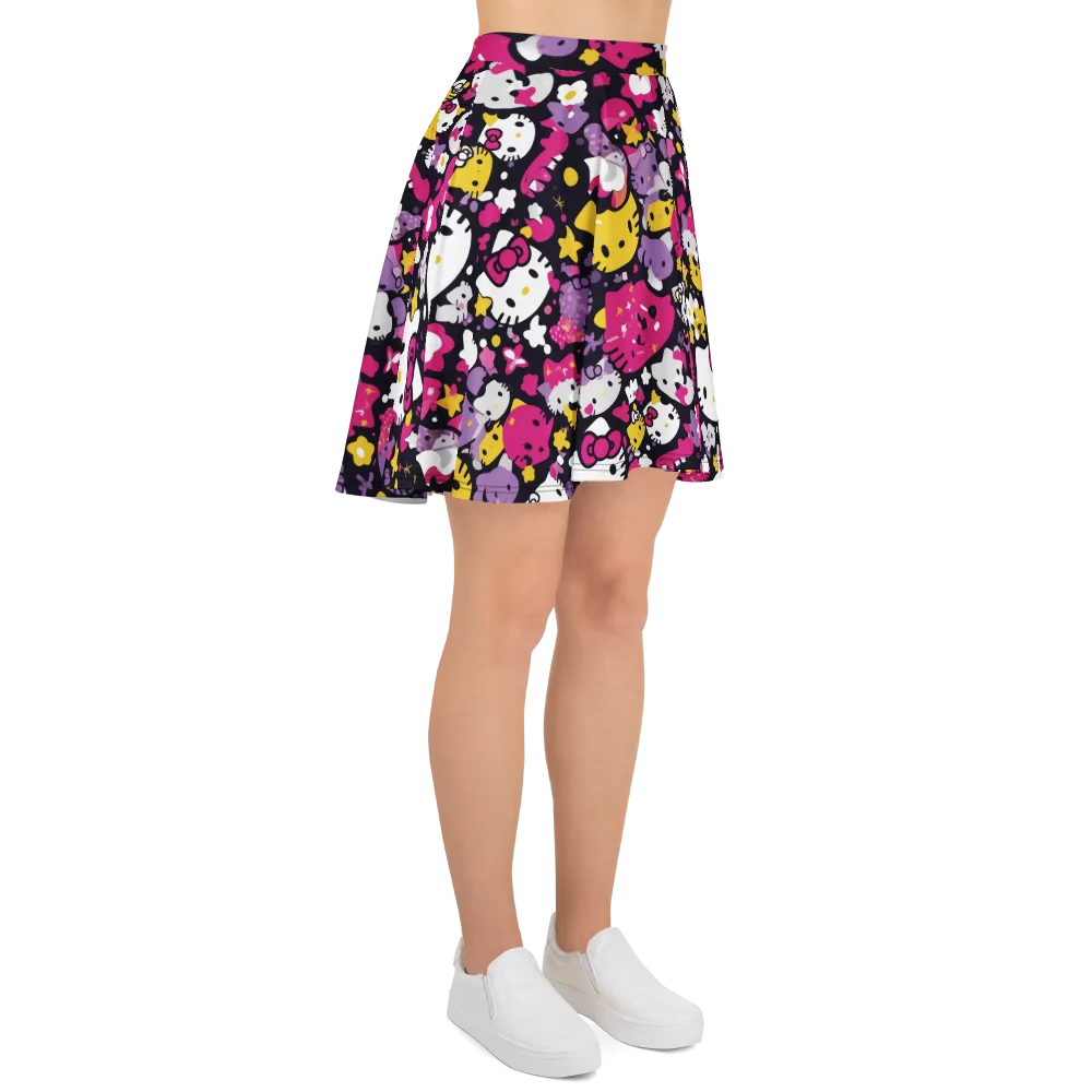 Neon Kitty Carnival on Skater Skirt — Right