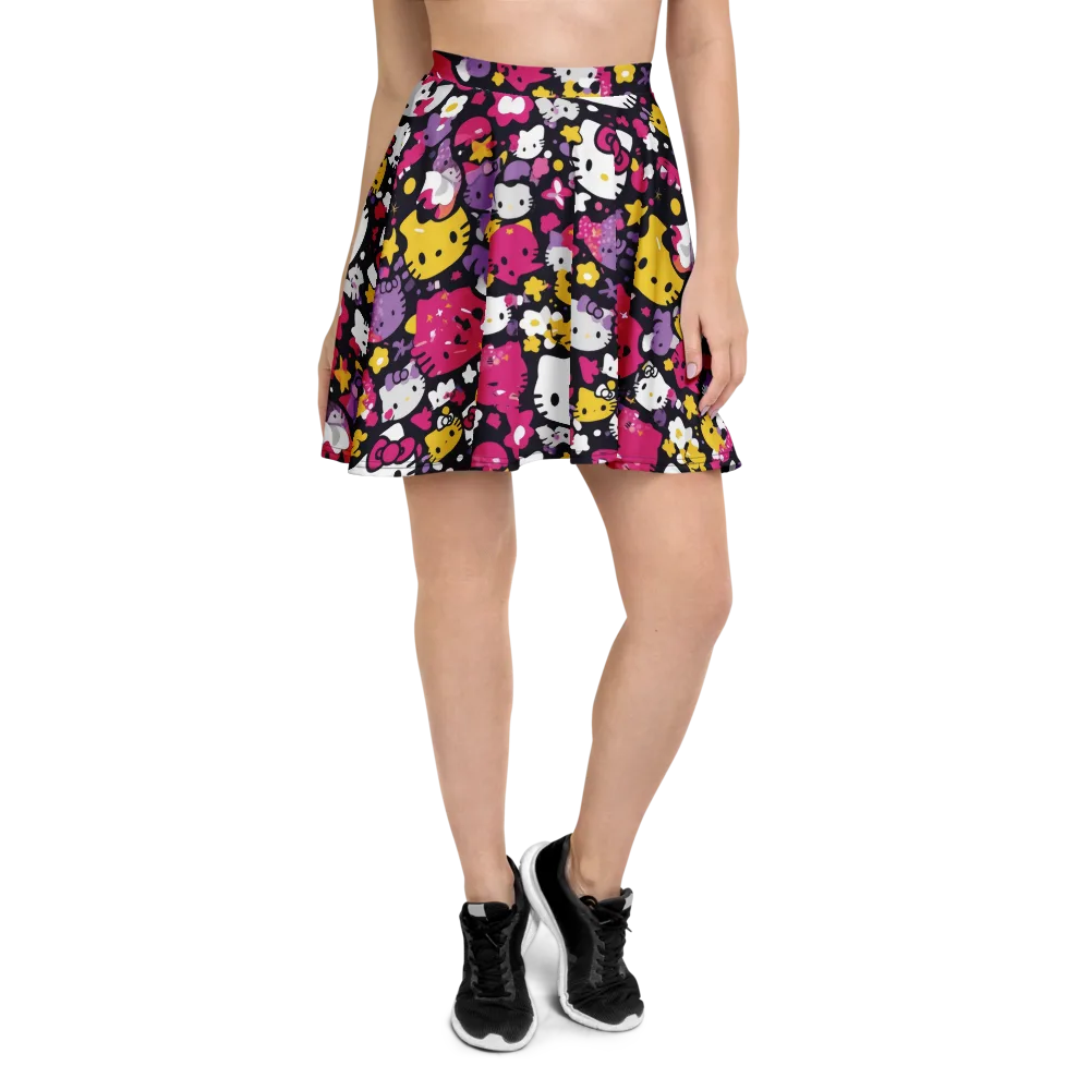 Neon Kitty Carnival on Skater Skirt — Front