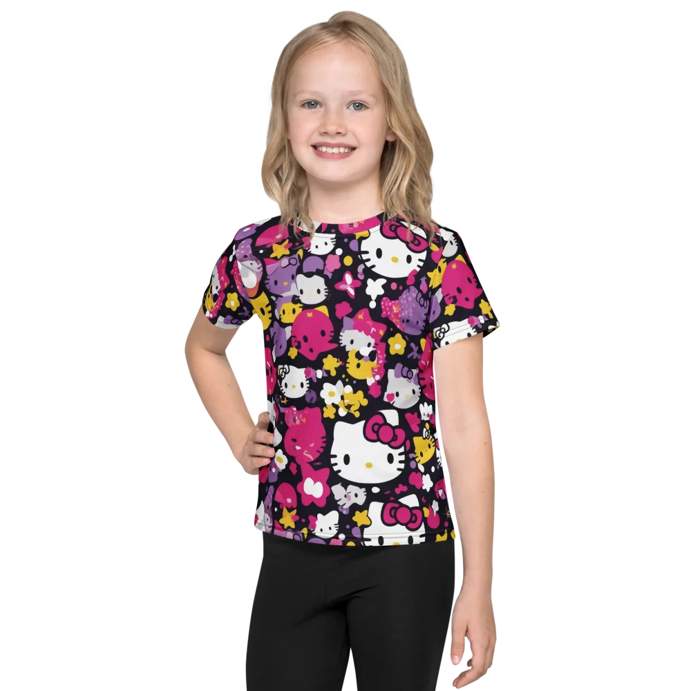 Neon Kitty Carnival on Kids Crew Neck T-Shirt — Front