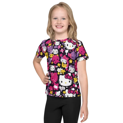 Neon Kitty Carnival on a Kids Crew Neck T-Shirt