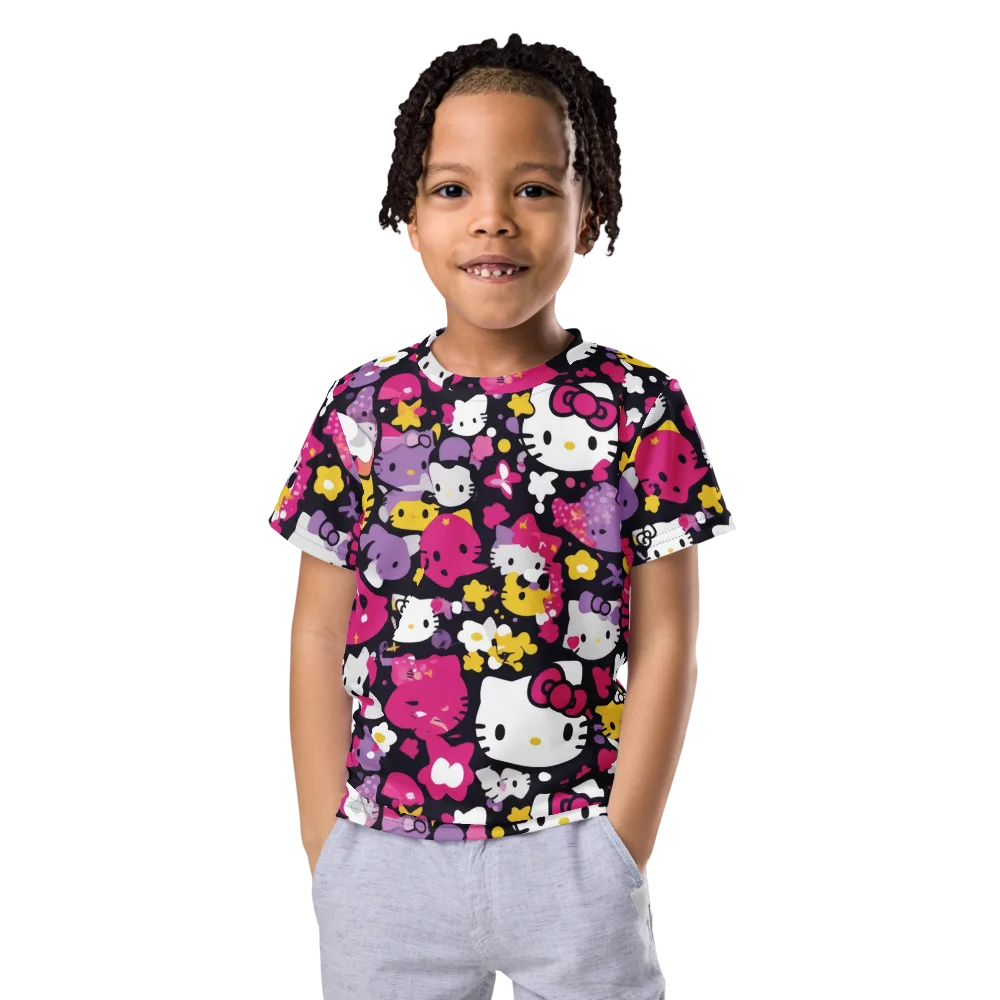 Neon Kitty Carnival on Kids Crew Neck T-Shirt — Front