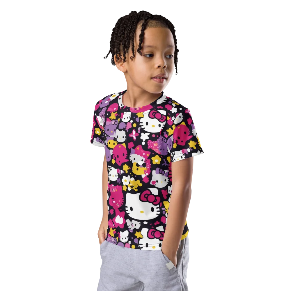 Neon Kitty Carnival on Kids Crew Neck T-Shirt — Left Front