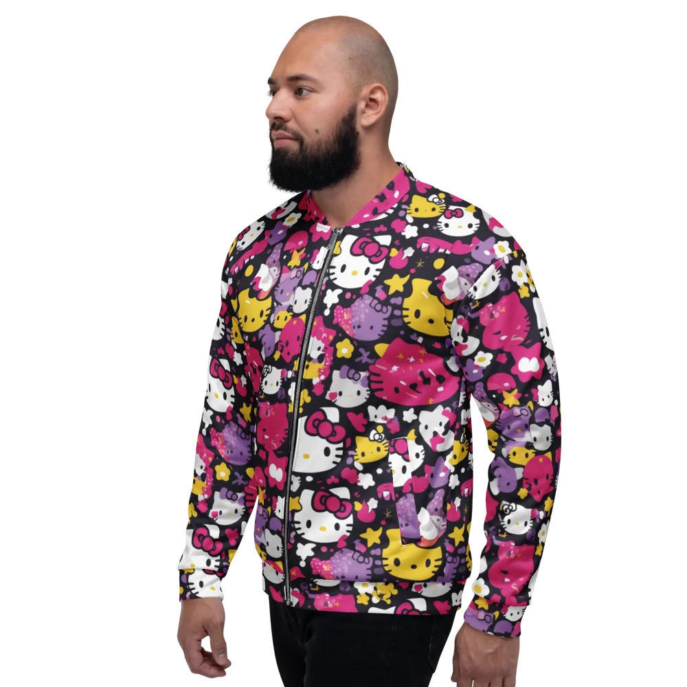 Neon Kitty Carnival on Bomber Jacket — Left