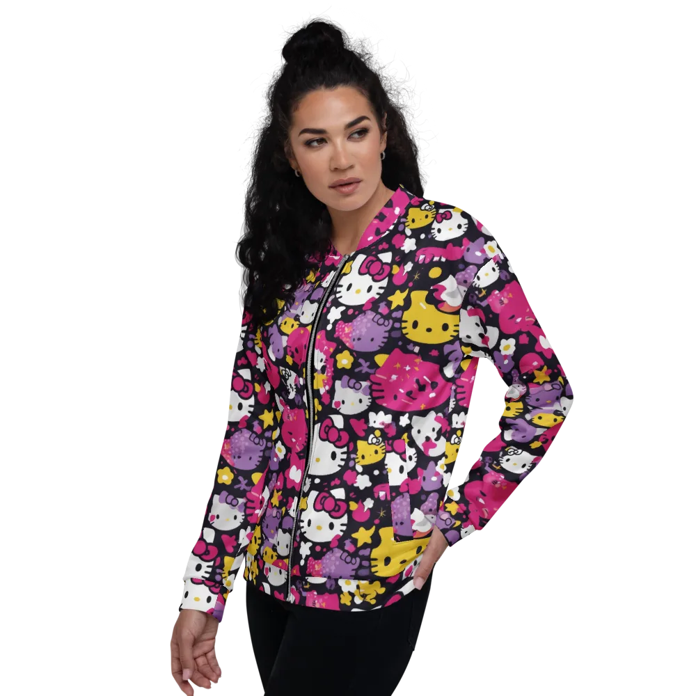 Neon Kitty Carnival on Bomber Jacket — Left