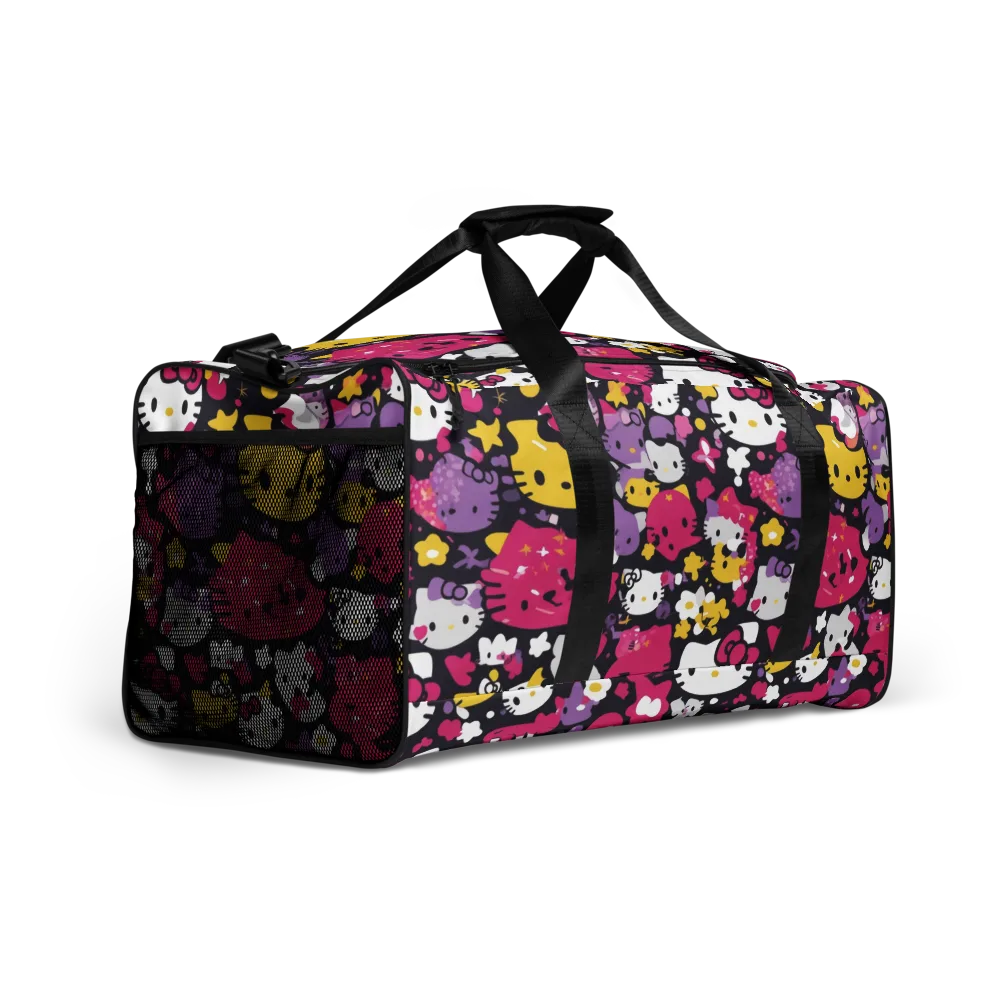 Neon Kitty Carnival on Duffle Bag — Right Front