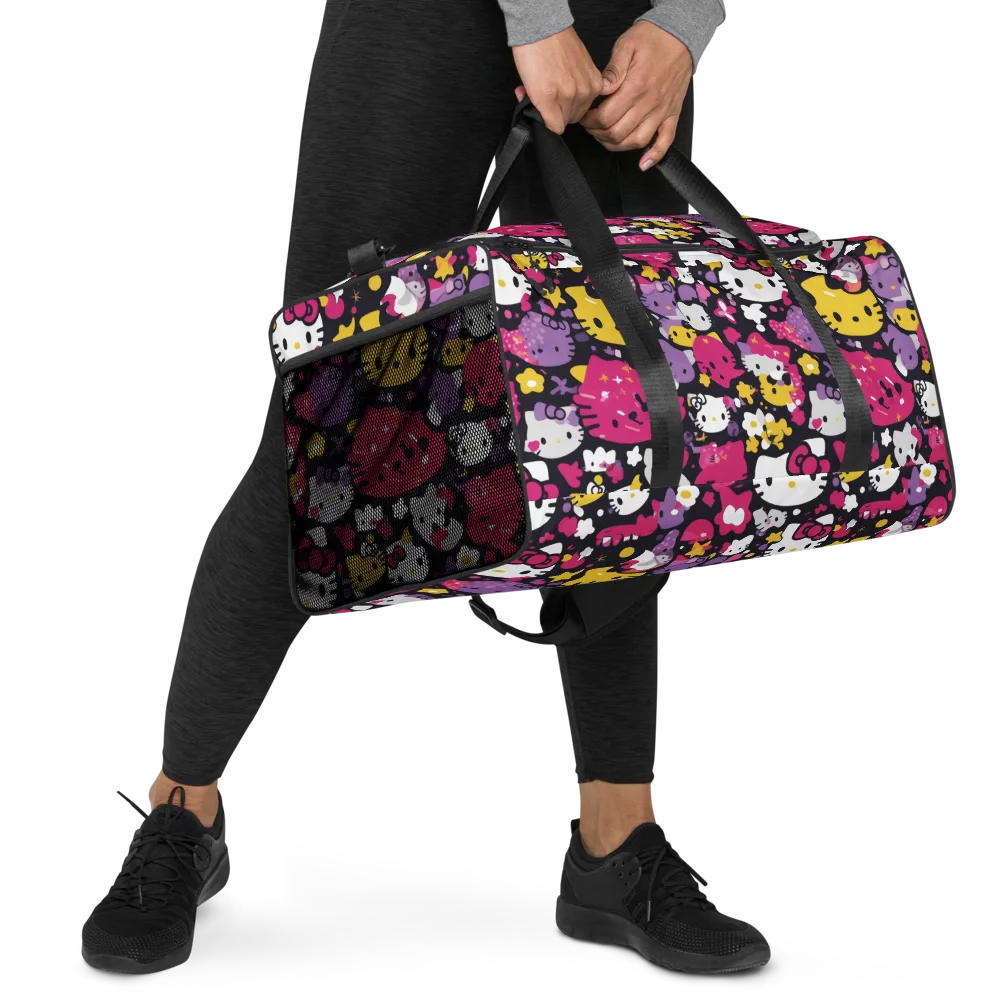 Neon Kitty Carnival on Duffle Bag — Right Front
