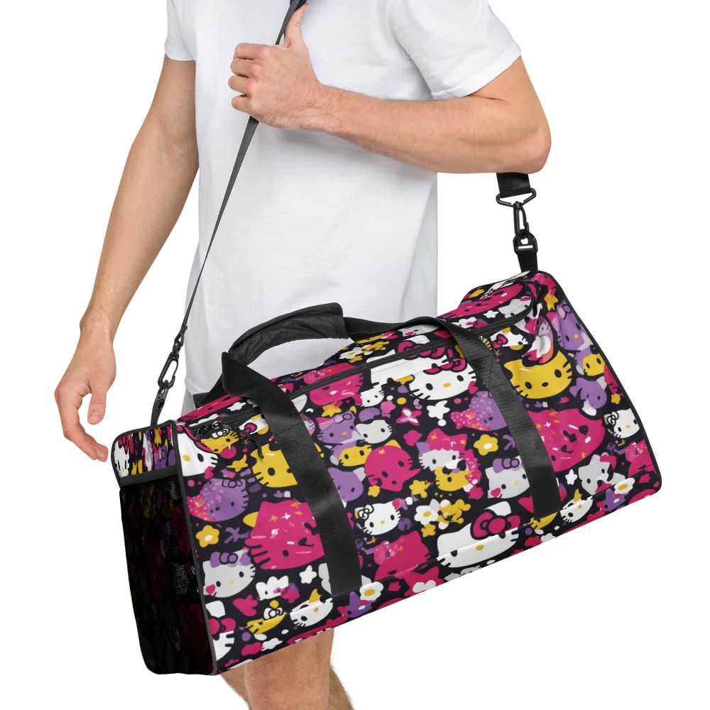 Neon Kitty Carnival on Duffle Bag — Right Front