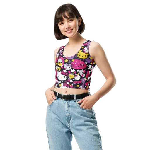 Neon Kitty Carnival on a Crop Top
