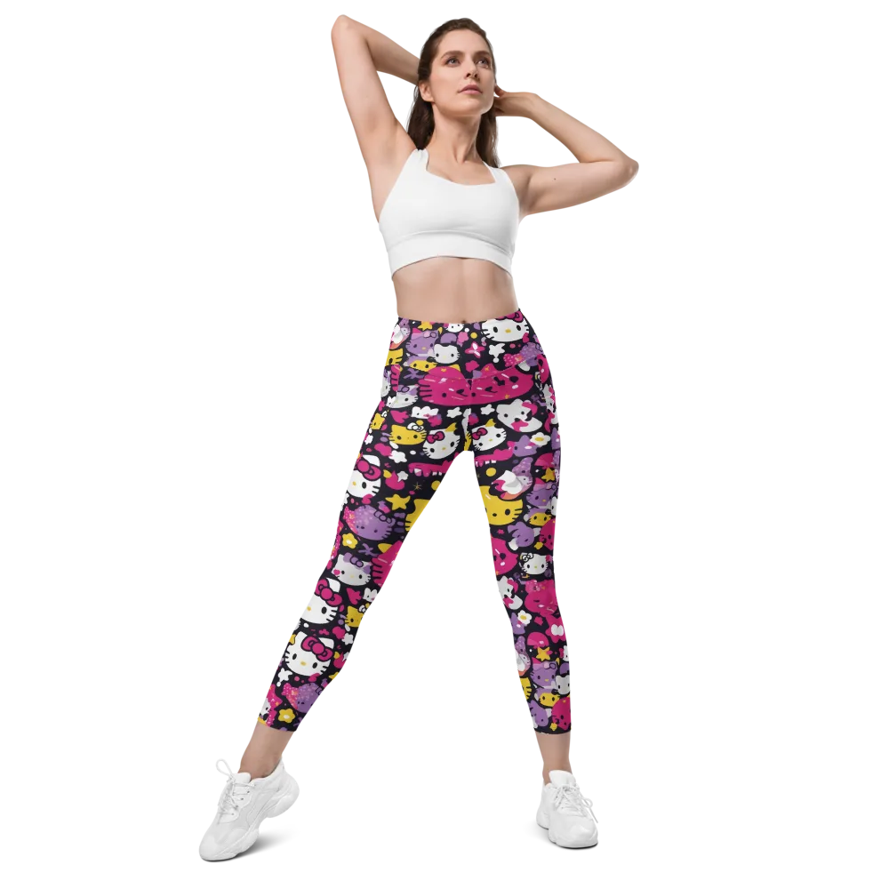 Neon Kitty Carnival on Leggings with Pockets — Front