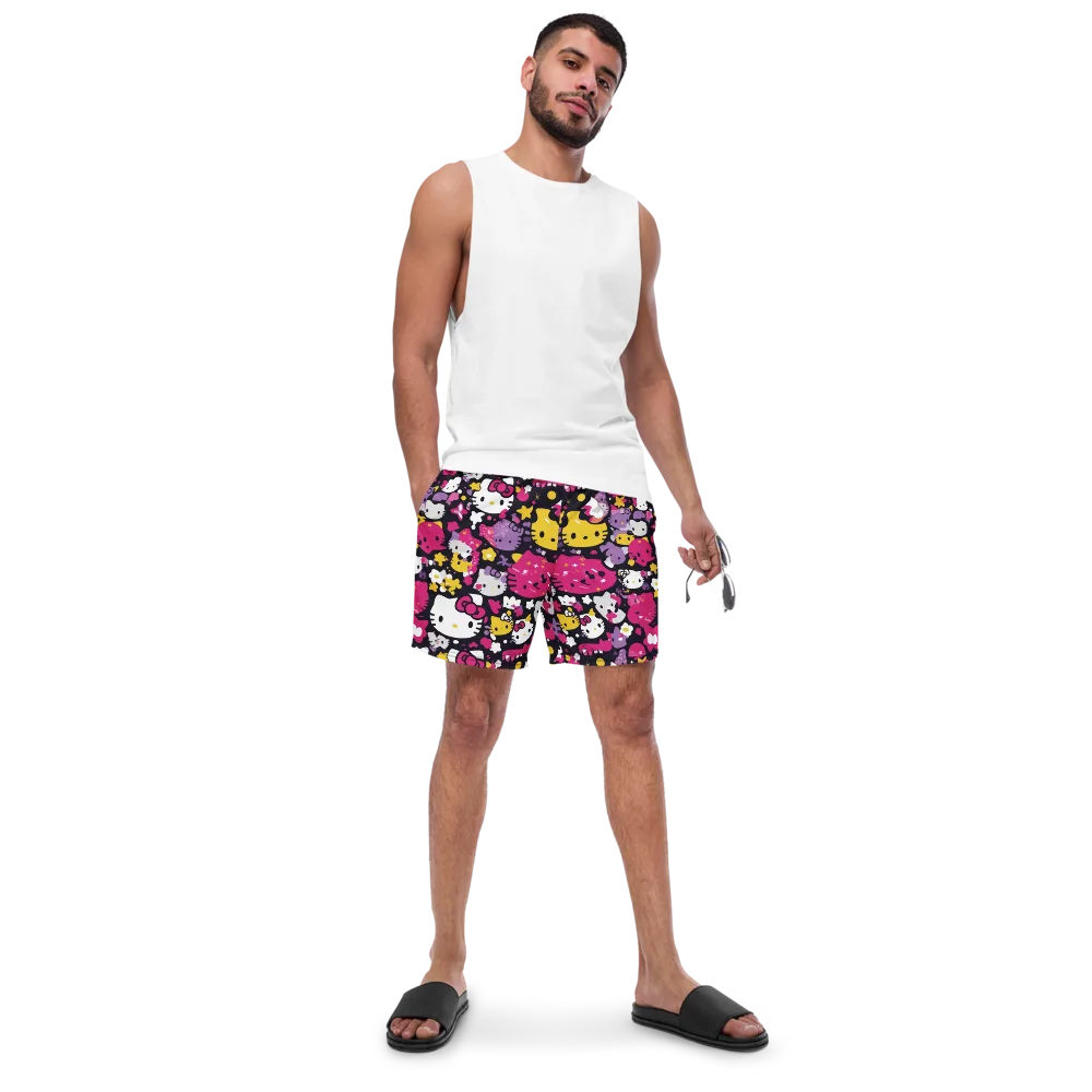 Neon Kitty Carnival on Swim Trunks — Front