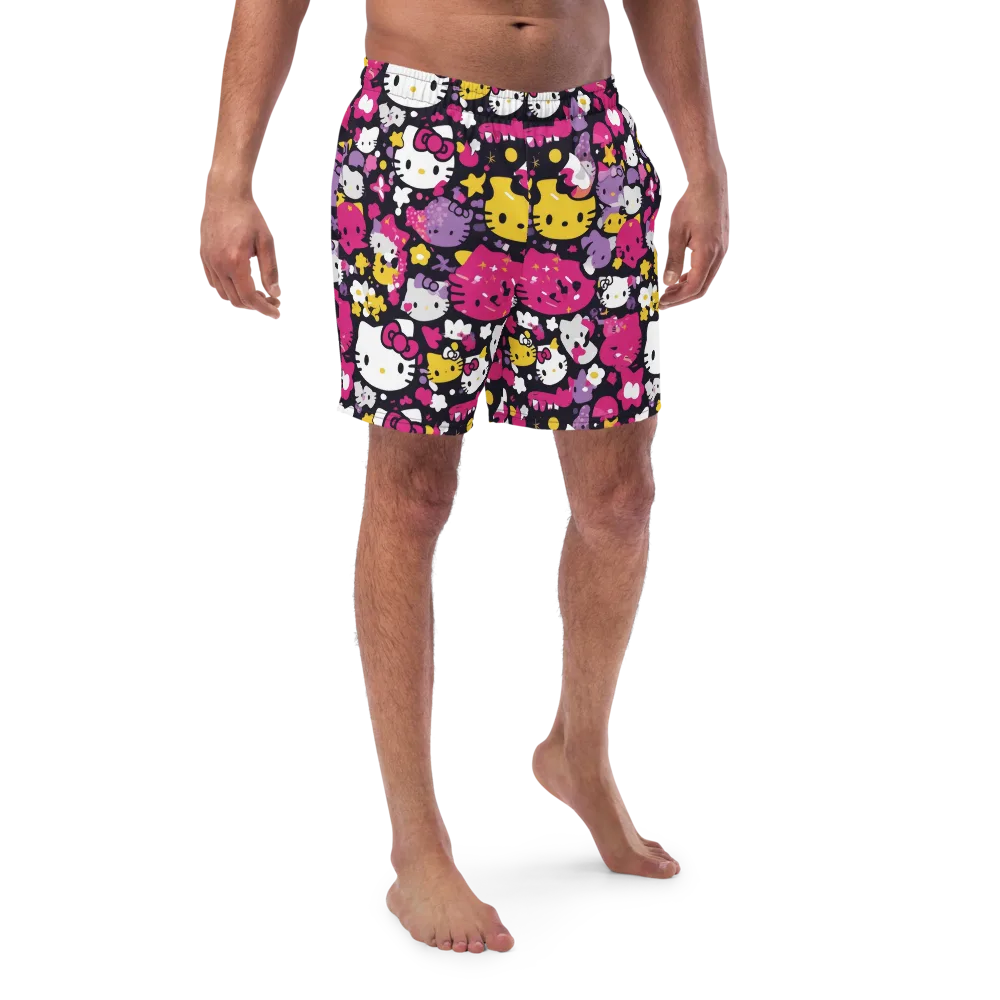 Neon Kitty Carnival on Swim Trunks — Front