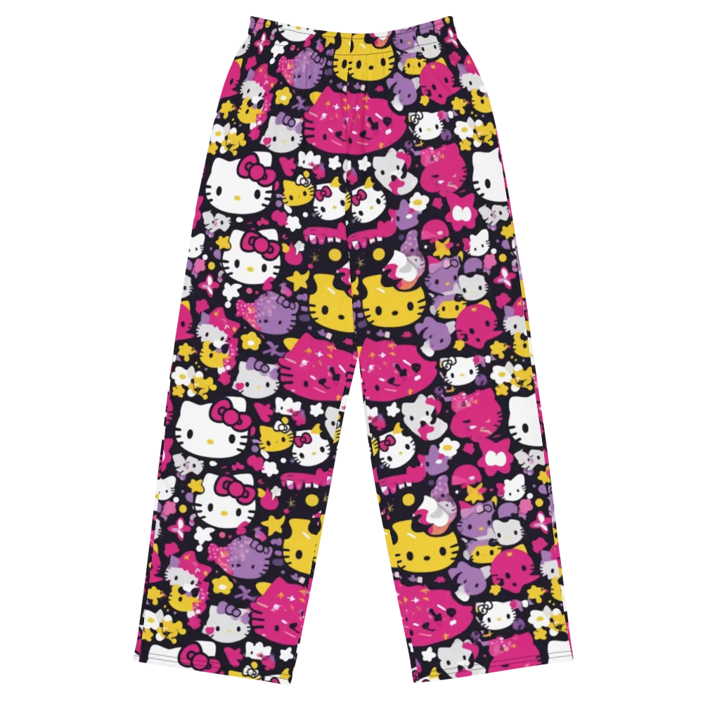 Neon Kitty Carnival on Wide-Leg Pants — Front