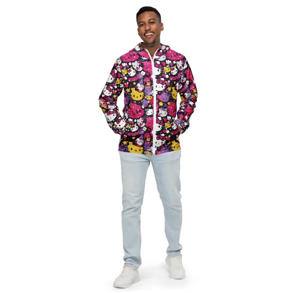 Neon Kitty Carnival on Men's Windbreaker — Front