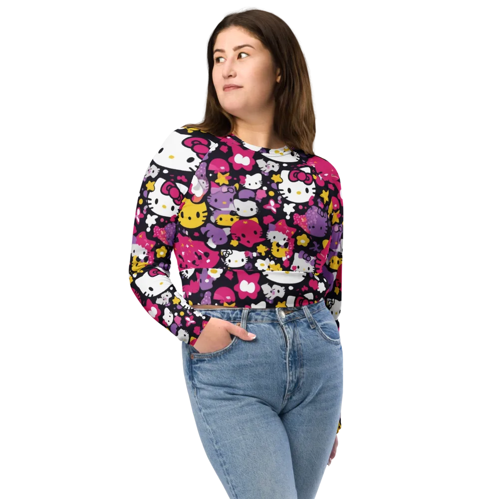 Neon Kitty Carnival on Long Sleeve Crop Top — Front
