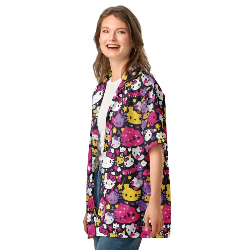 Neon Kitty Carnival on Button Shirt — Left Front