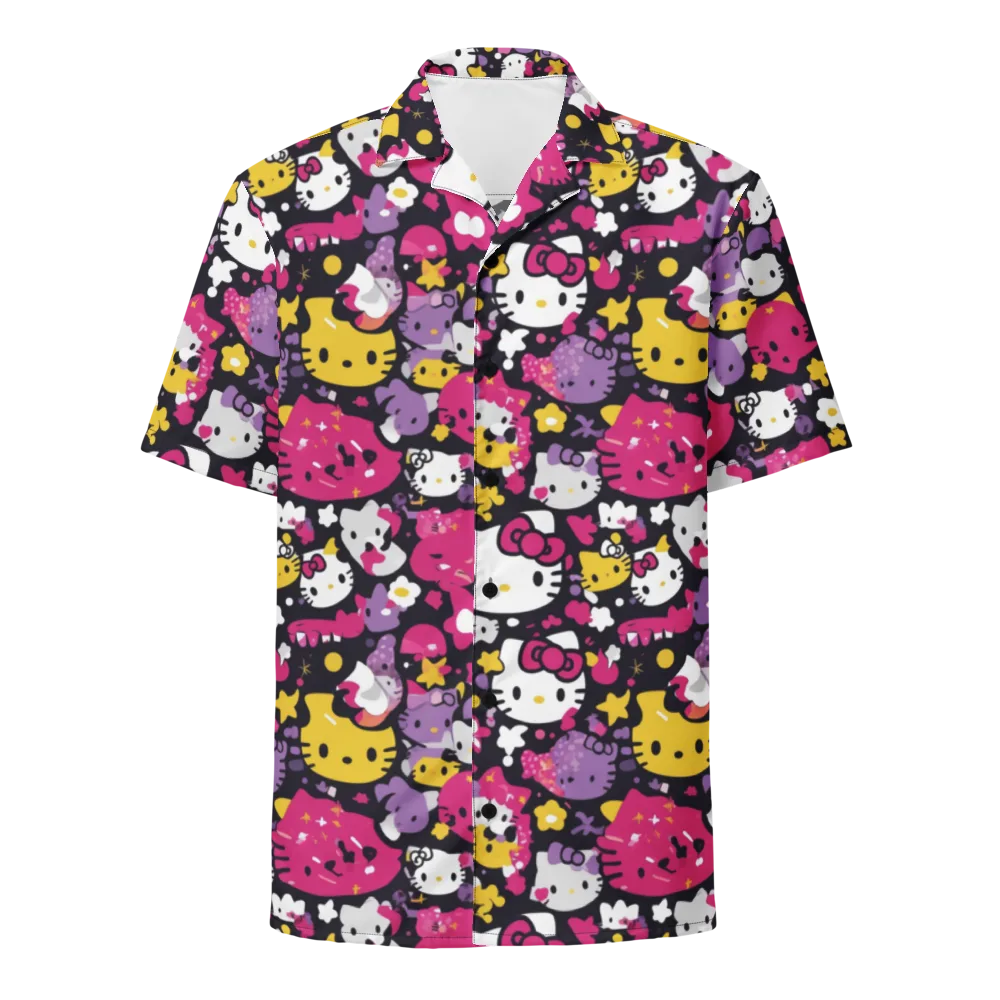 Neon Kitty Carnival on Button Shirt — Front