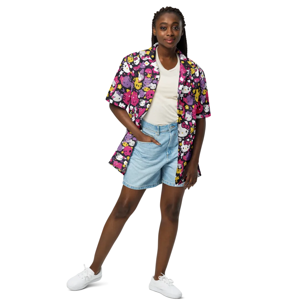 Neon Kitty Carnival on Button Shirt — Front