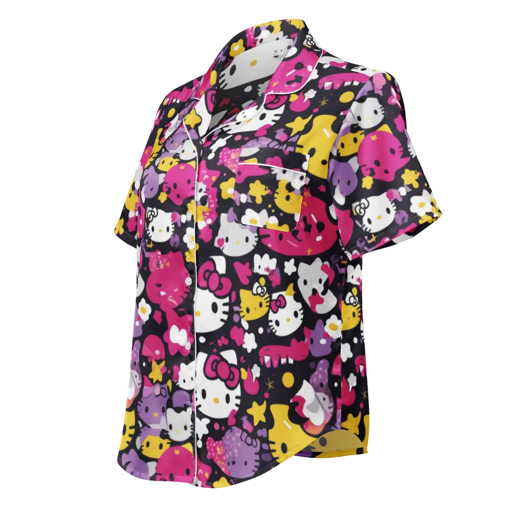 Neon Kitty Carnival on Women's Short Sleeve Pajama Top — Left Front