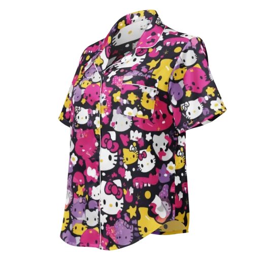 Neon Kitty Carnival on a Women's Short Sleeve Pajama Top
