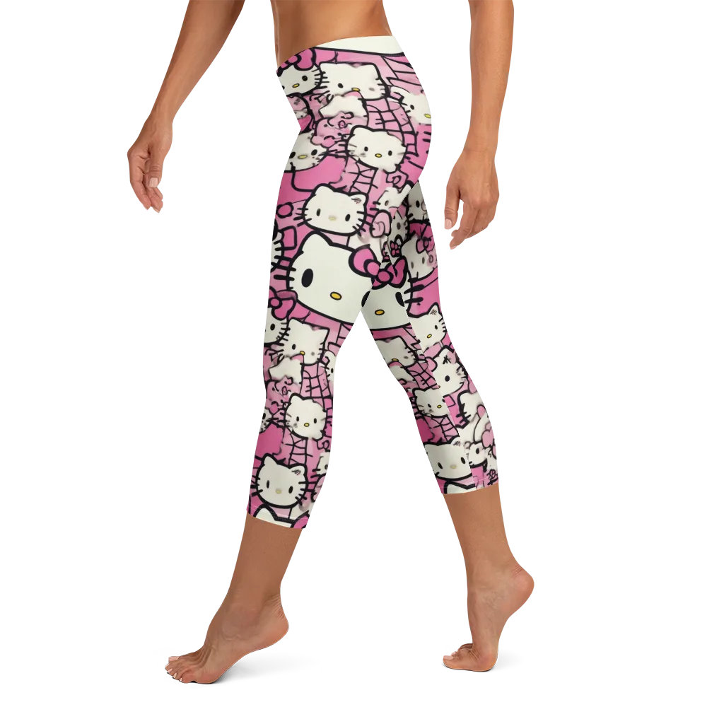 Pink Bow Parade on Capri Leggings — Left