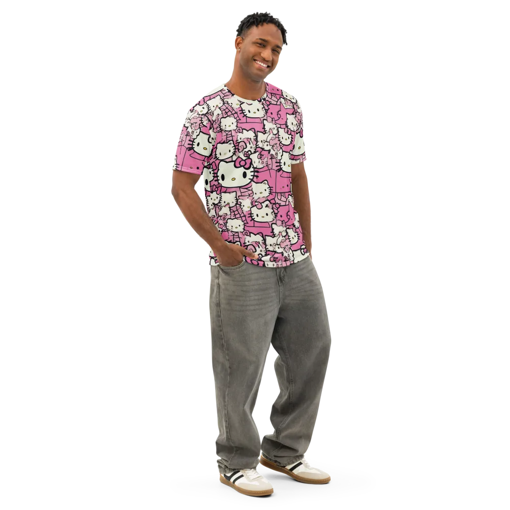 Pink Bow Parade on Men's Cotton Crew Neck T-Shirt — Right Front
