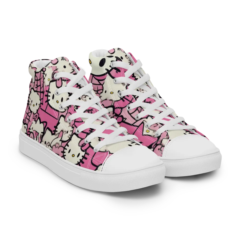 Pink Bow Parade on Men's High Top Canvas Shoes — Right Front