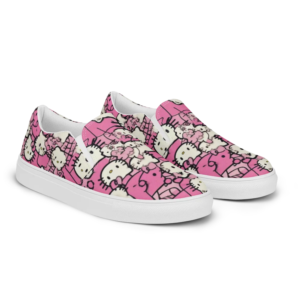 Pink Bow Parade on Men's Slip-On Canvas Shoes — Right Front