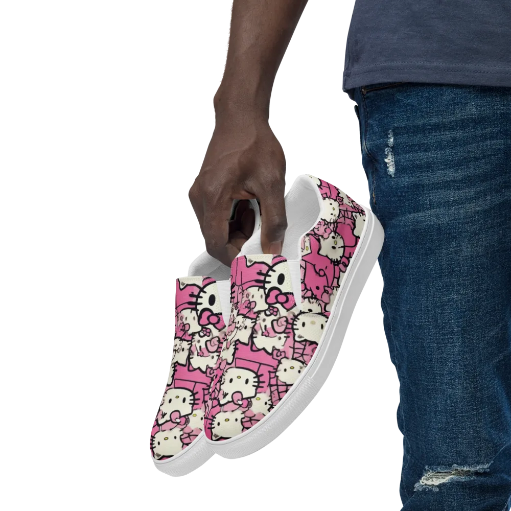 Pink Bow Parade on Men's Slip-On Canvas Shoes — Left Front
