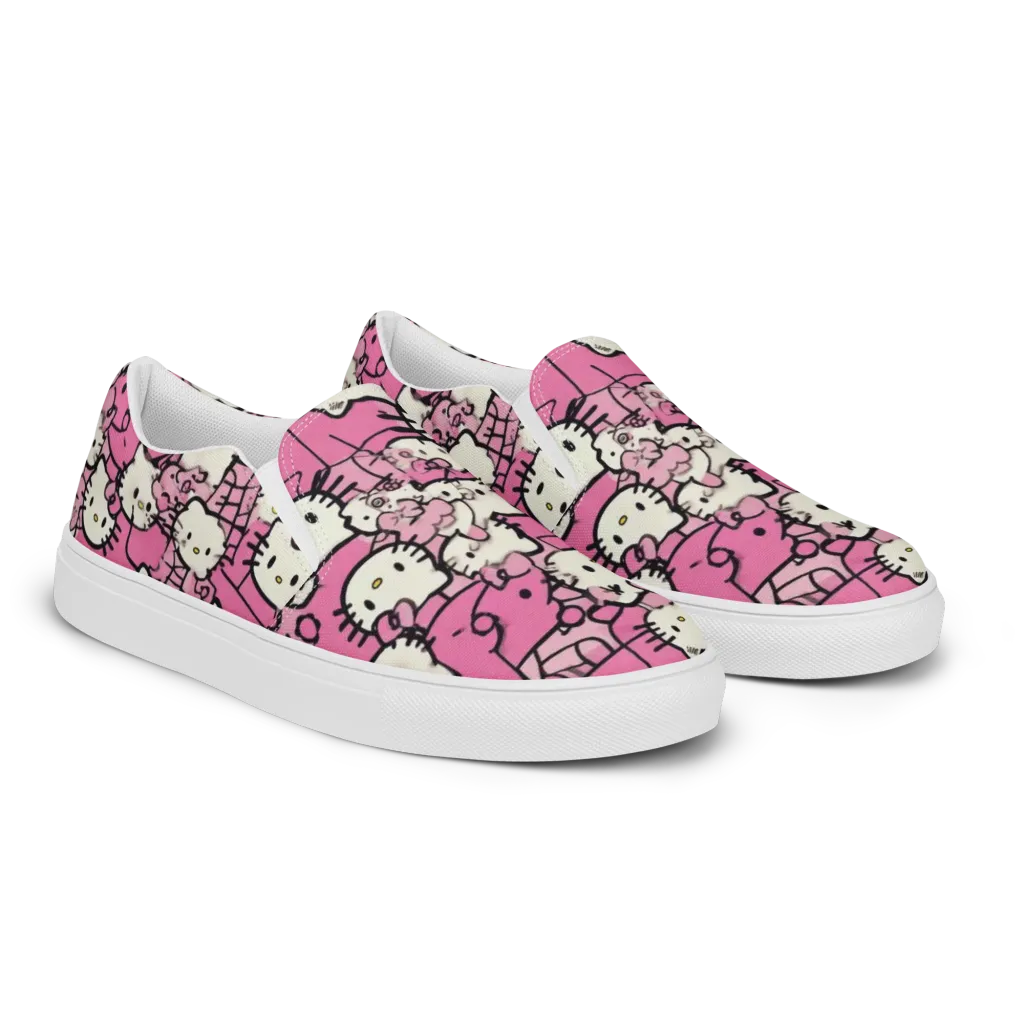 Pink Bow Parade on Women's Slip-On Canvas Shoes — Right Front