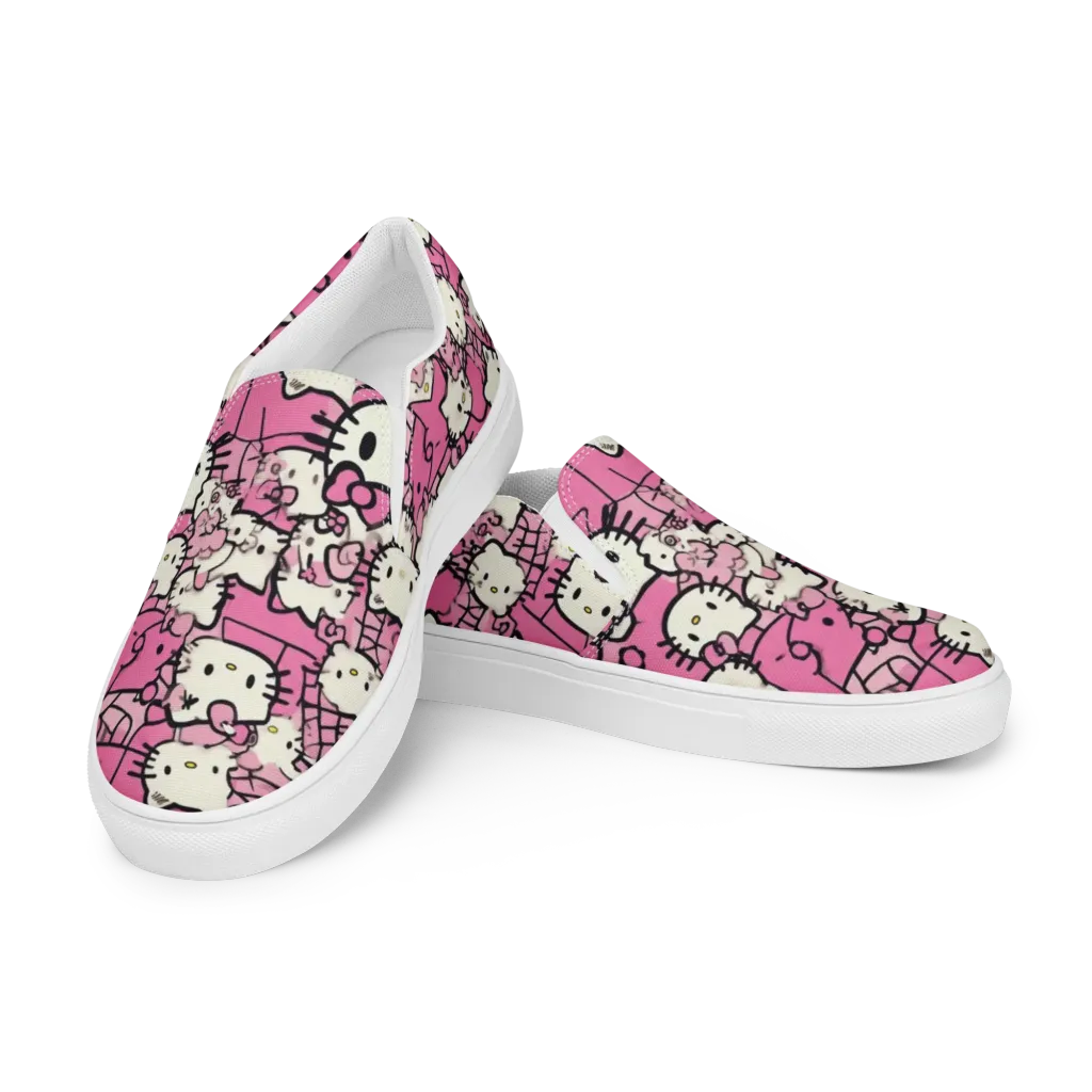 Pink Bow Parade on Women's Slip-On Canvas Shoes — Left Front