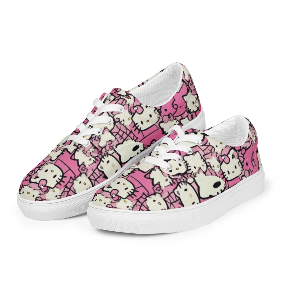 Pink Bow Parade on Men's Lace-Up Canvas Shoes — Left Front