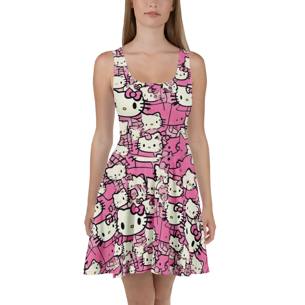 Pink Bow Parade on Skater Dress — Front