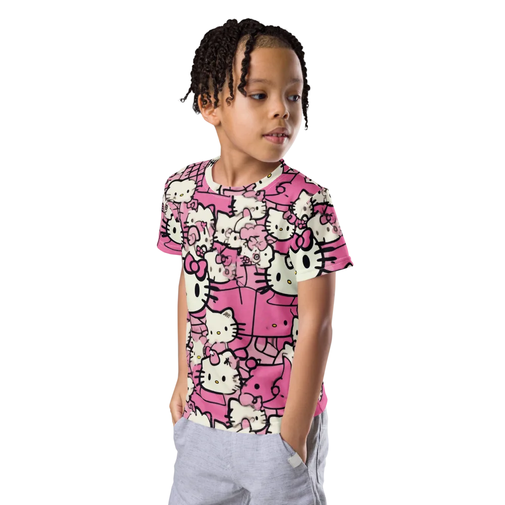 Pink Bow Parade on Kids Crew Neck T-Shirt — Left Front