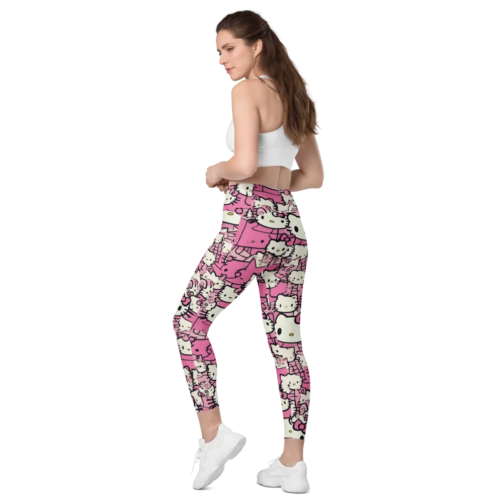 Pink Bow Parade on Leggings with Pockets — Left Back