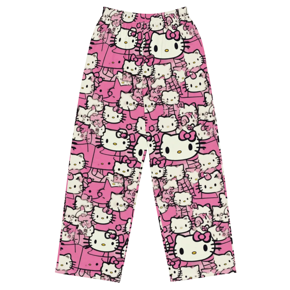 Pink Bow Parade on Wide-Leg Pants — Front