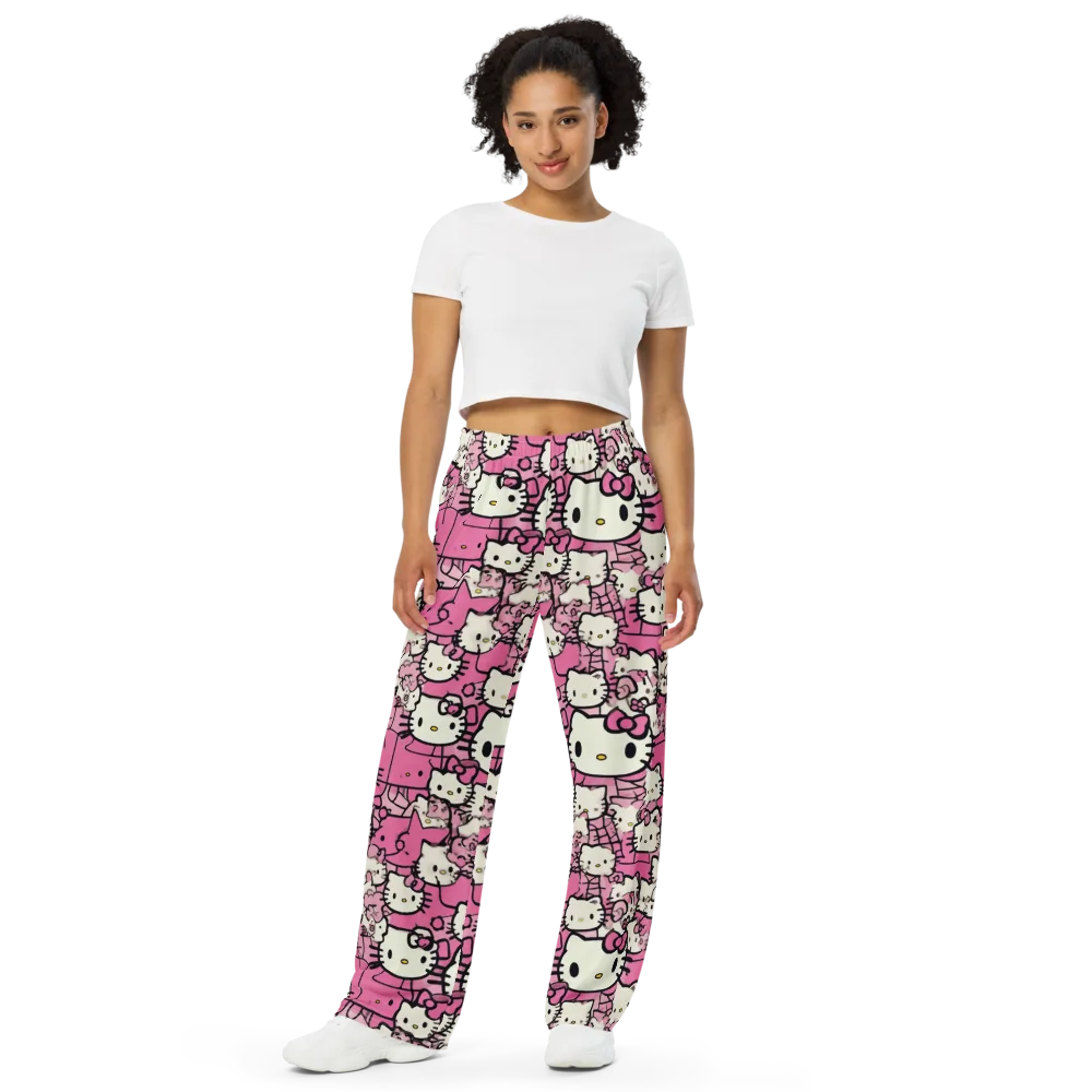Pink Bow Parade on Wide-Leg Pants — Front