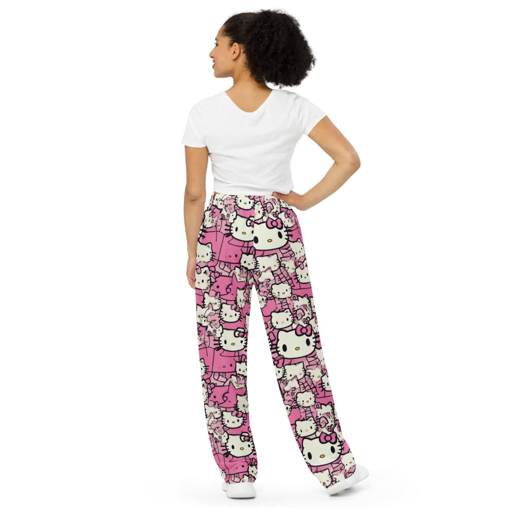 Pink Bow Parade on Wide-Leg Pants — Back