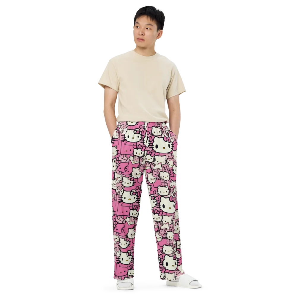 Pink Bow Parade on Wide-Leg Pants — Front