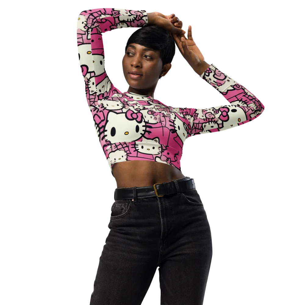 Pink Bow Parade on Long Sleeve Crop Top — Front