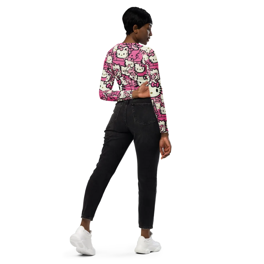 Pink Bow Parade on Long Sleeve Crop Top — Right Back