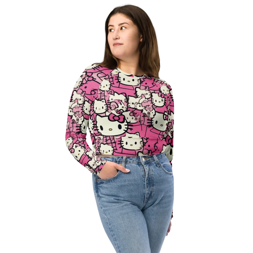 Pink Bow Parade on Long Sleeve Crop Top — Front