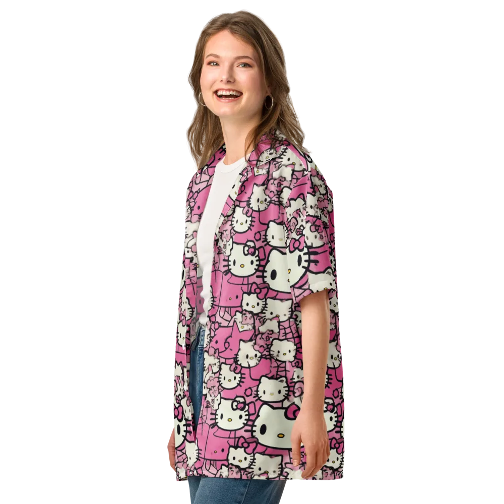 Pink Bow Parade on Button Shirt — Left Front