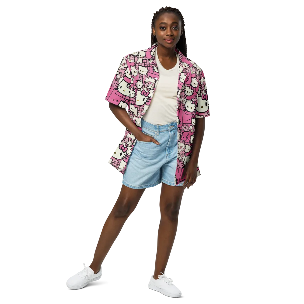 Pink Bow Parade on Button Shirt — Front