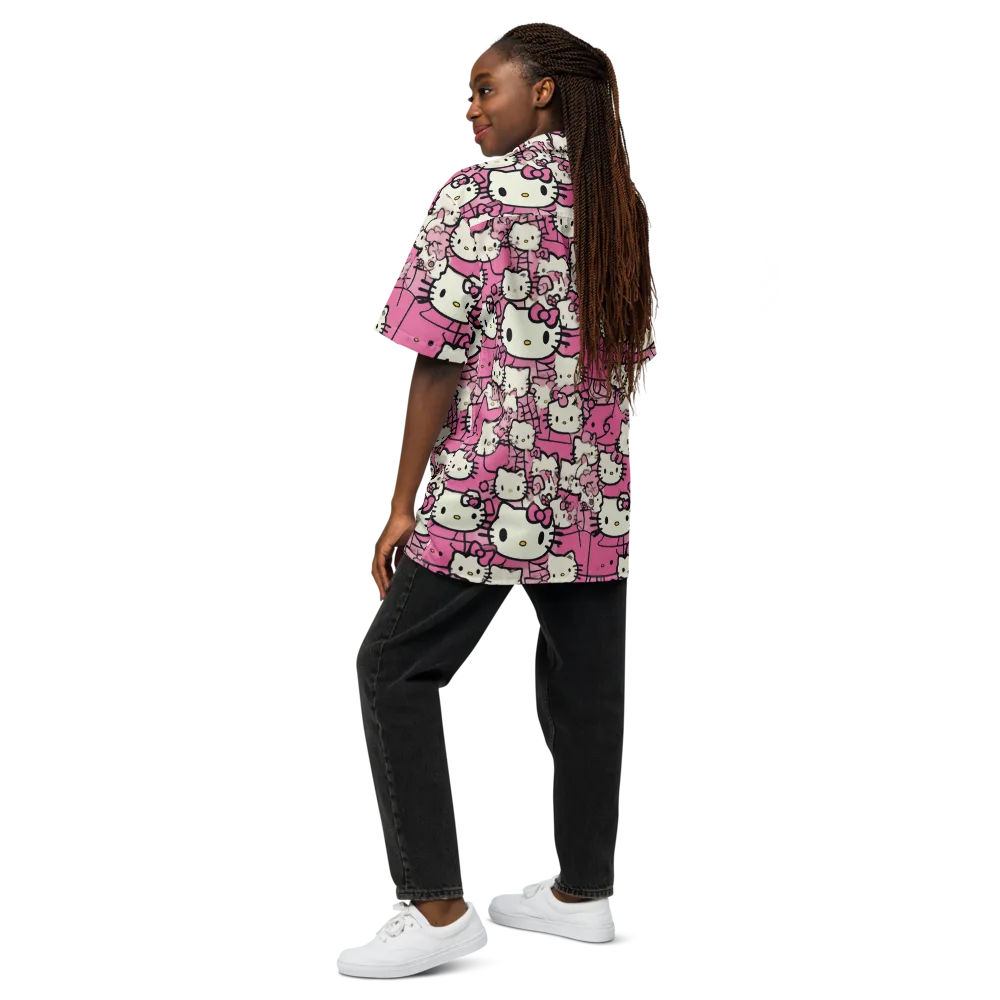 Pink Bow Parade on Button Shirt — Back