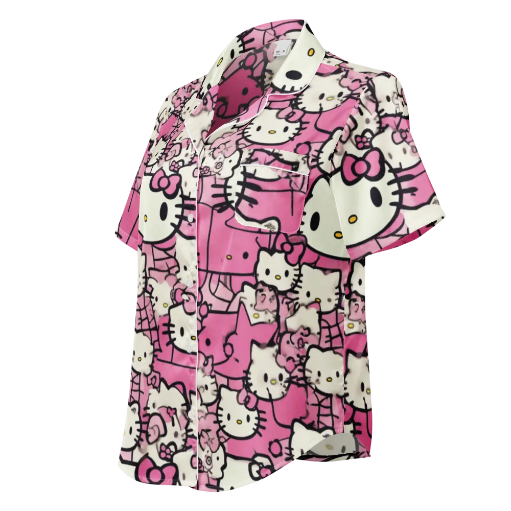 Pink Bow Parade on Women's Short Sleeve Pajama Top — Left Front